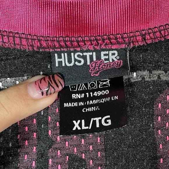 Hustler Jersey Top Womens XL Punk Hot Pink Black Mesh T Shirt Sexy Bad B*tch Y2k - Picture 5 of 7